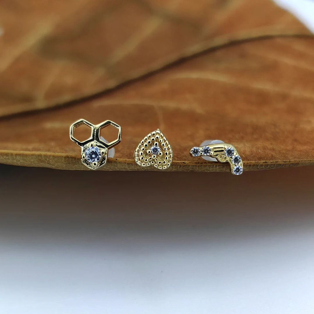 Calendo Fine Jewelry  14k  Solid Gold   Threadless  End With Stainless Steel Pin  Daith  Earlobe  End Piercing Earring Top
