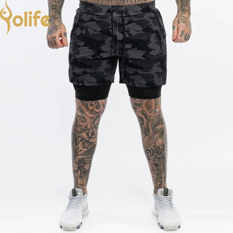 Yolife New Fashion Camo Elastic Gym Fitness Running Casual Drawstring Adjustable Waistband wholesale camo shorts men