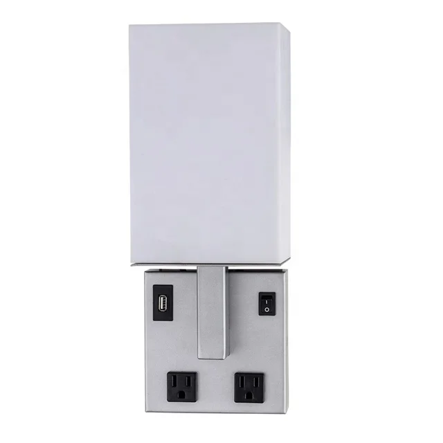 Customized Brushed Nickel Wall Sconce plug-in wall lamp with USB charging port modern hotel bedside lamp