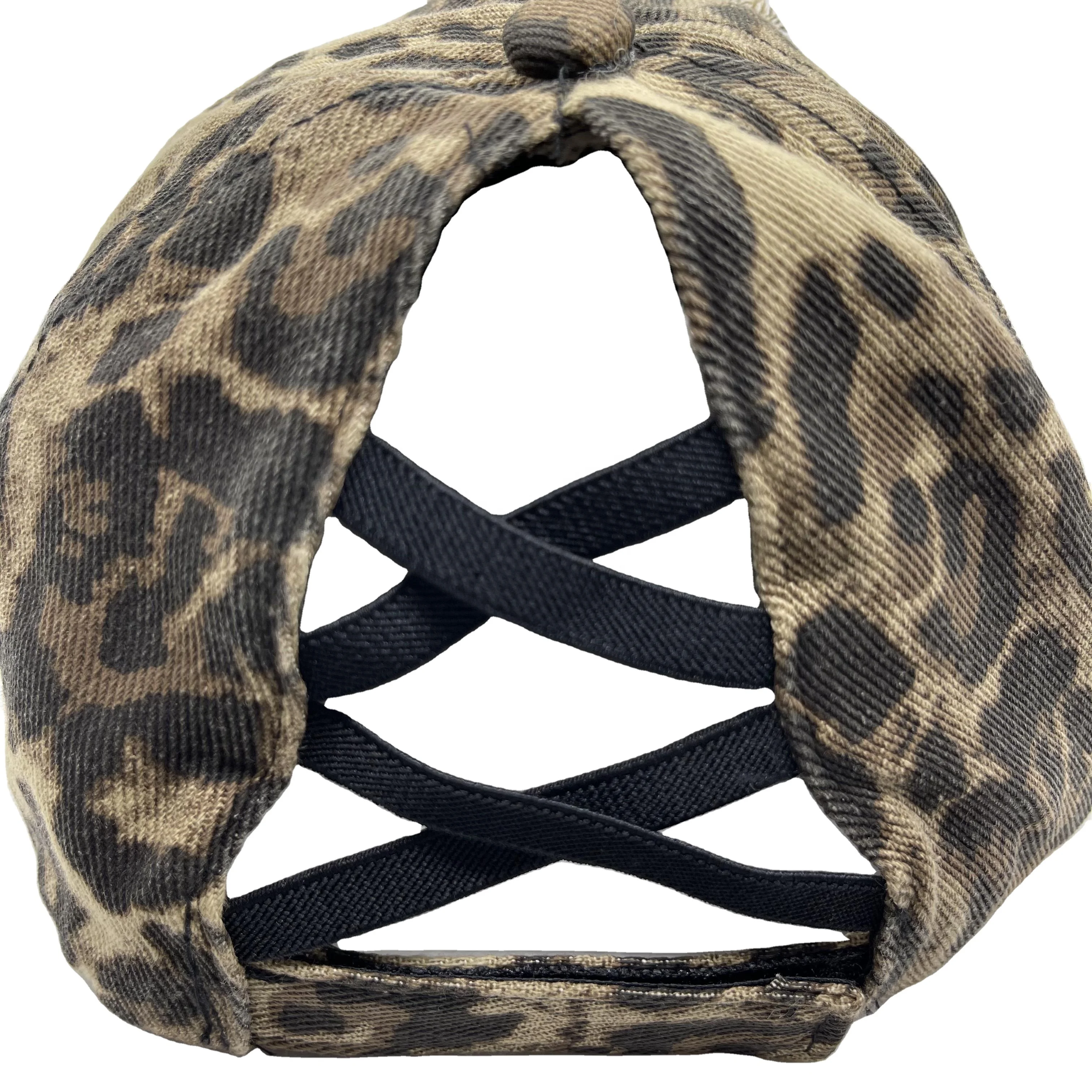 KENSHELLEY 2021 Hot Sale Fashion Baseball Caps 100% Cotton Leopard Printing Ponytail Cap Adjustable Elastic Cross Sun Hat Caps