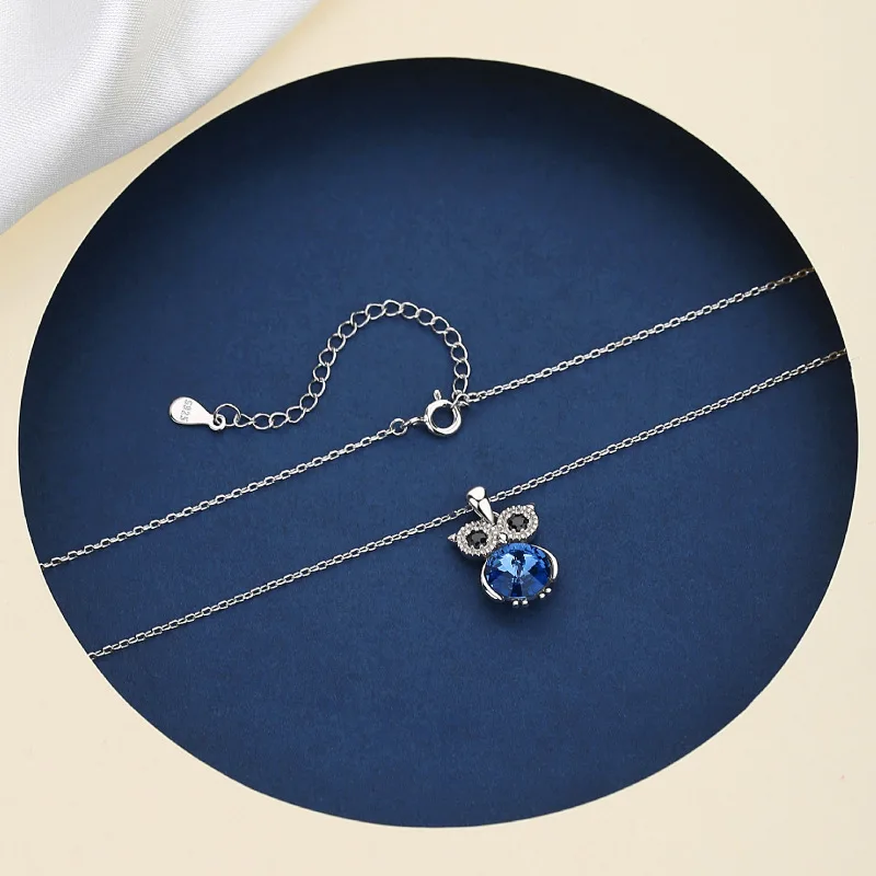 Fine Jewelry 925 Silver Jewelry Crystal Necklaces And Earings Owl Pendant Necklaces Jewelry Sets
