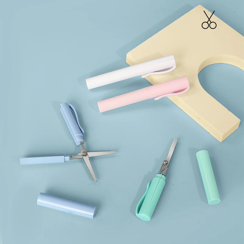 Оптовая продажа, портативные мини-ножницы в форме ручки, Запираемая рукоятка из нержавеющей стали, школьные, Офисные, школьные, художественные ножницы «сделай сам»