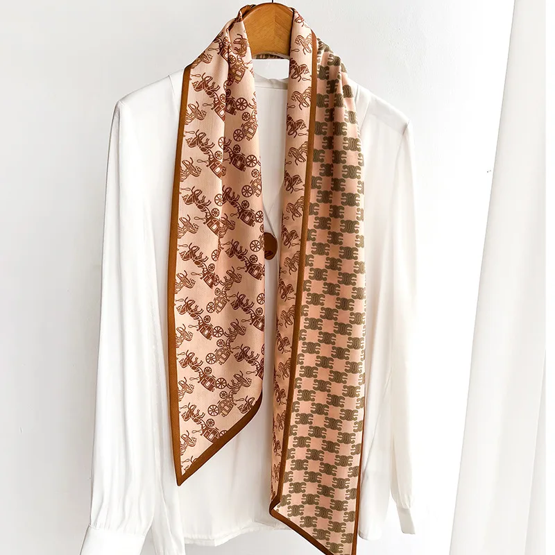 New Style Versatile Cotton and Linen Scarf Ladies Double Layer Carriage Printing Thin Triangle Small Long Strip of Scarf Ribbon