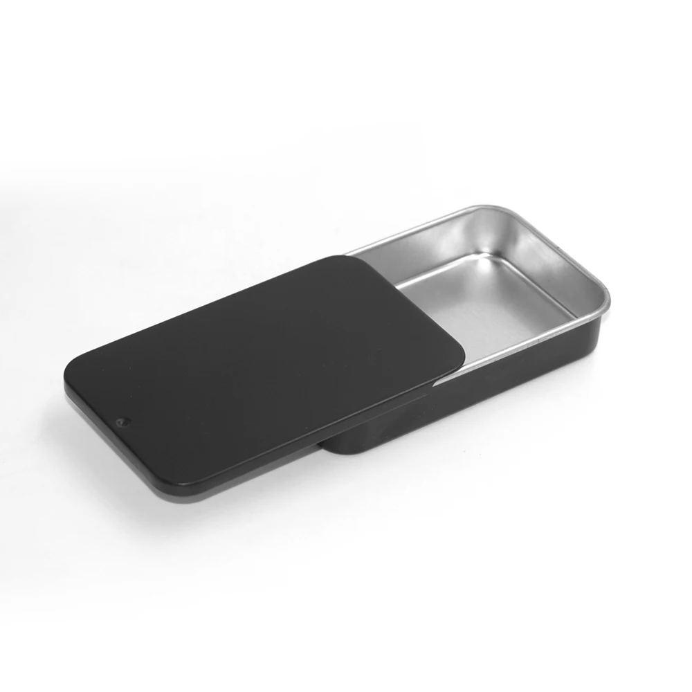 Mini Slide Metal Tin Box In Stock Matte Black And Silver