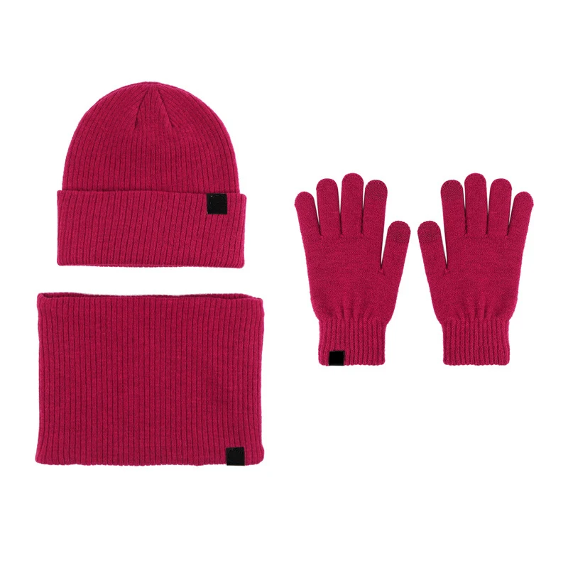 High quality 3 pieces winter beanie hat scarf glove sets adult warm winter custom logo ribbed knitted scarf hat & glove sets