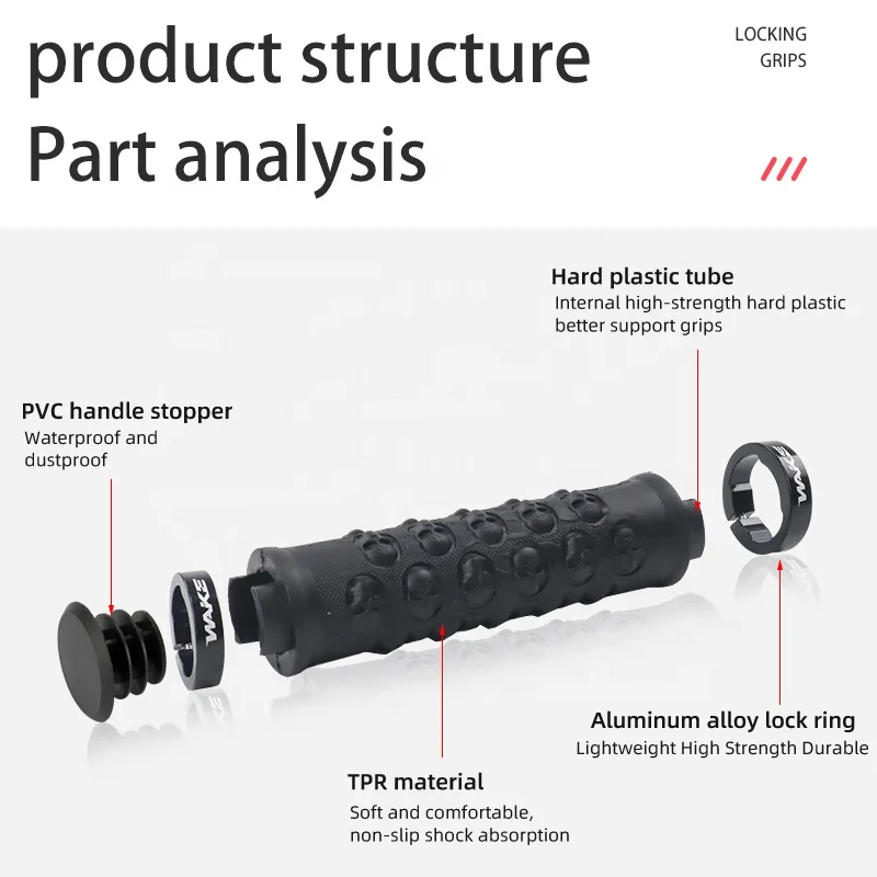 WAKE Road Bicycle Handlebar Grips Rubber MTB Mountain Bike Grips Anti-skid Shock-absorbing Cycling Handlebar Parts
