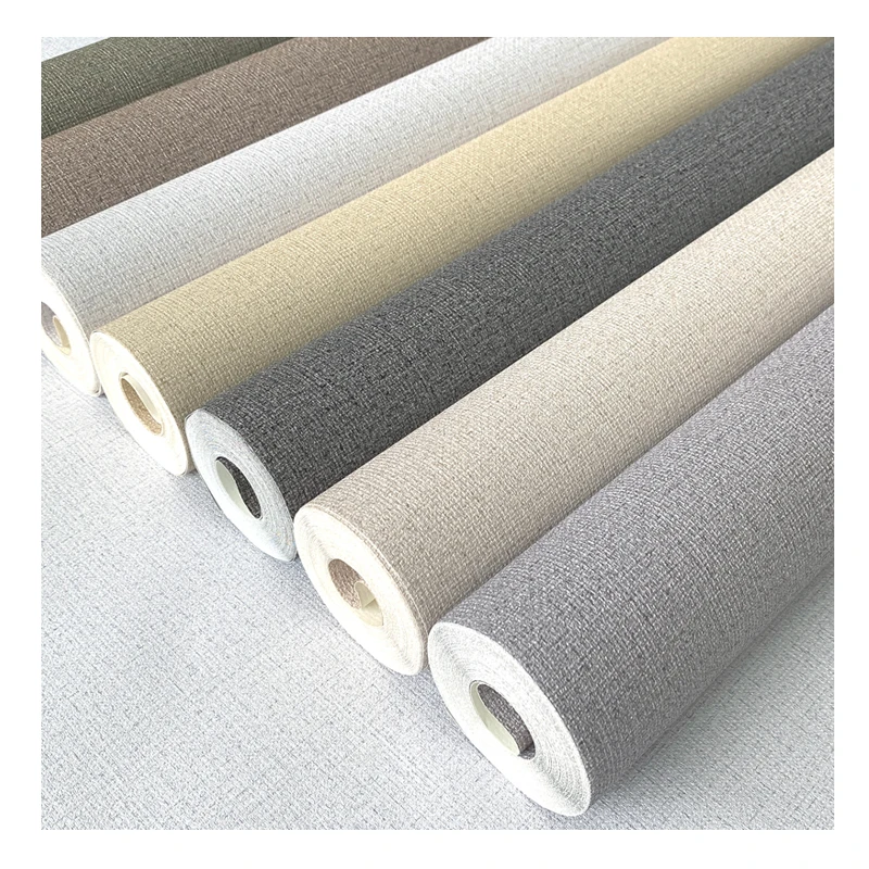 Simple Modern Plain PVC Linen Texture Living Room Bedroom 3D Interior Wall Decoration Light Yellow Hotel Office Wallpaper