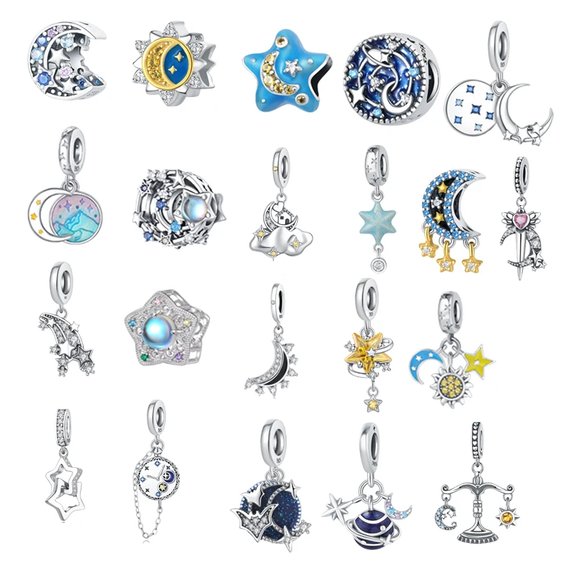 Factory Wholesale S925 Sterling Silver Sun Moon Star Pendant Charm Women Fashion Jewelry Classic Bracelet Diy Bead Accessories