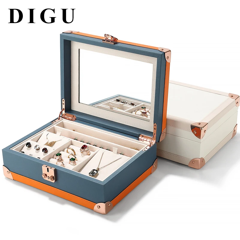 DIGU высококачественный органайзер для кожаных украшений с замком изысканный двухслойный ювелирный аксессуар для ожерелья большой емкости