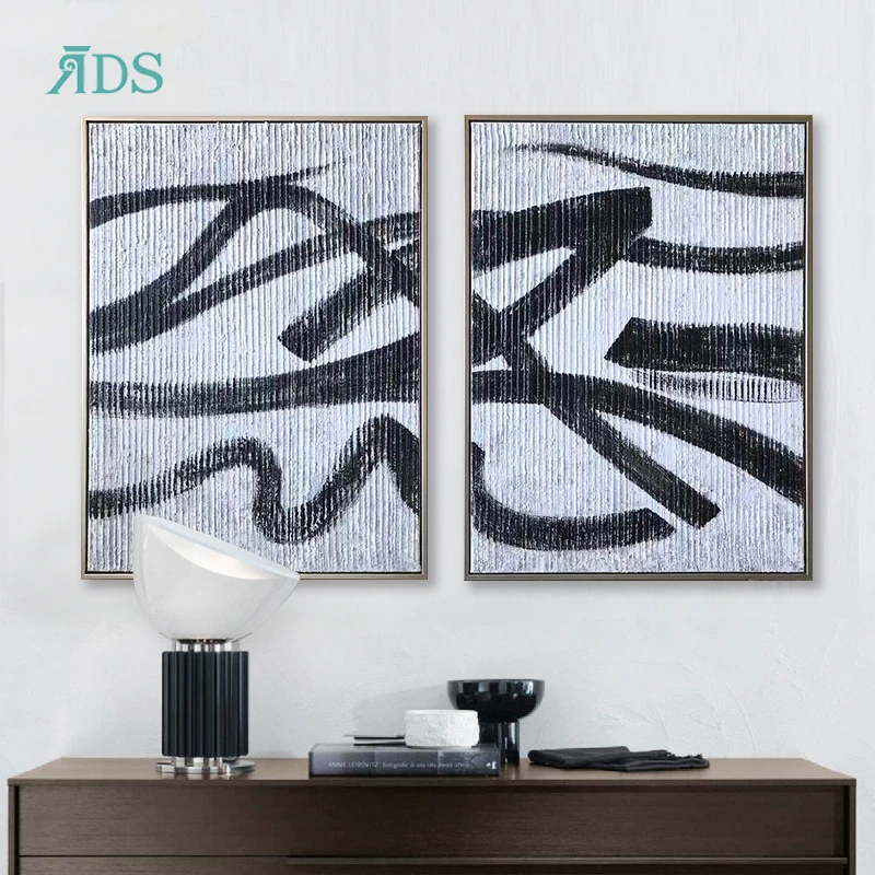
Modern handmade abstract oil painting black and white canvas art 
