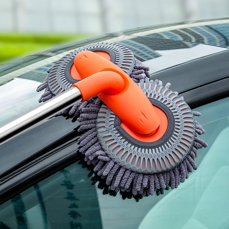 Premium Adjustable Aluminum Car Wash Brush Mop with Durable Rotating Double Brush Head for Efficient Roof and Window Cleaning