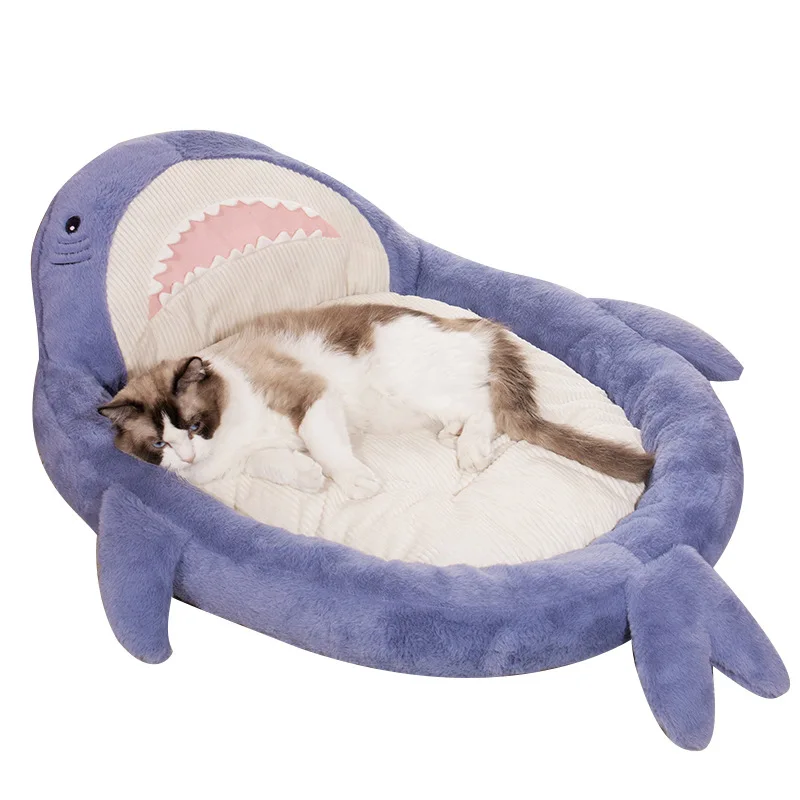 Main Pet Supplies Wholesale Dog Kennel  Faux Fur Pet Comfortable Washable Super Soft Handmade Donut  Shark Shape Pet Dog Bed