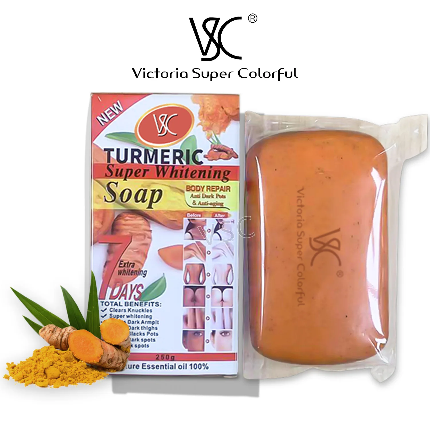 VSC wholesale vitamin C soap Basic Cleaning Body Soap turmeric cocoa papaya almond super whitening soap for bath 250g