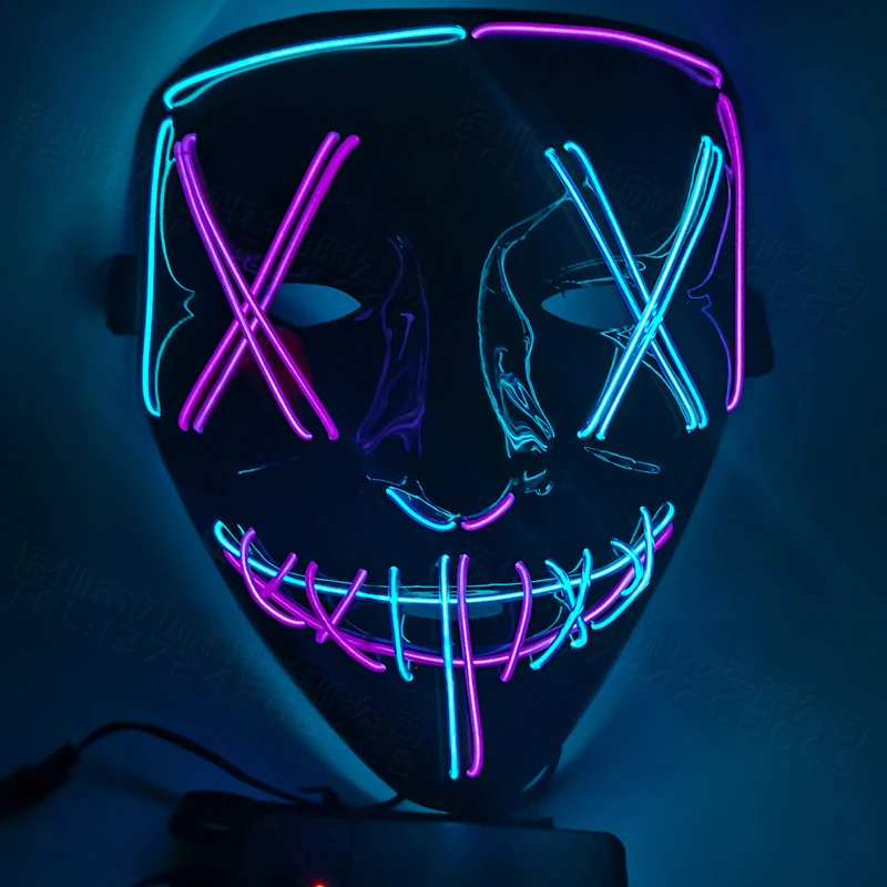 Electronic Neon Light Scary Halloween face Mask Cosplay Led Costume led Mask Light up for Halloween Party favor