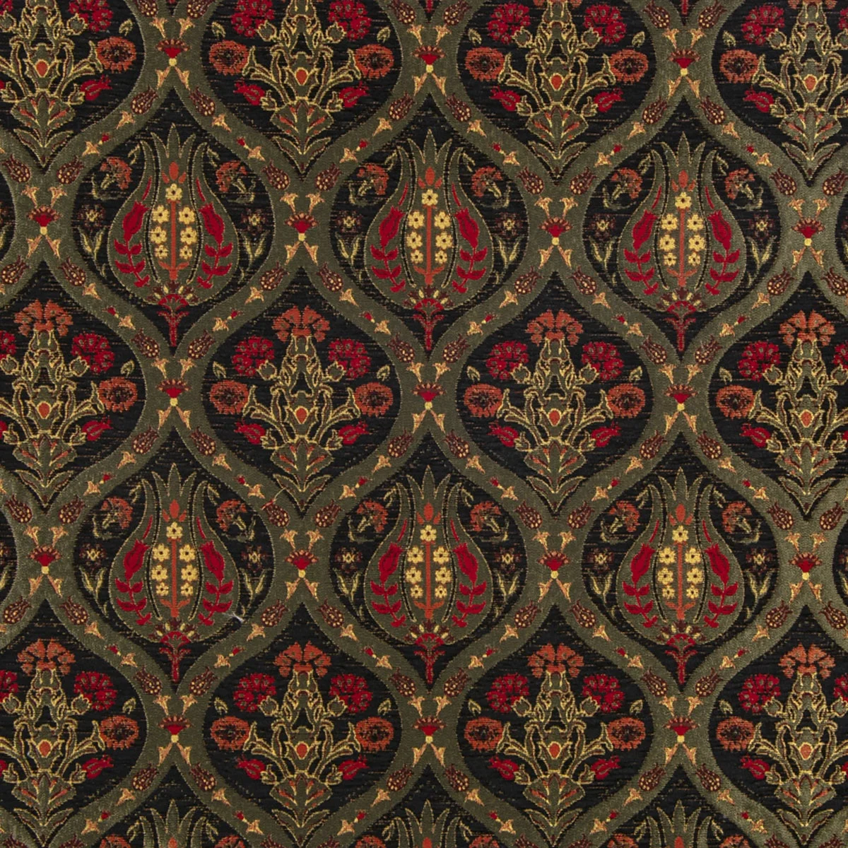 Tulip Designed Red Turkish  Upholstery Chenille Fabric