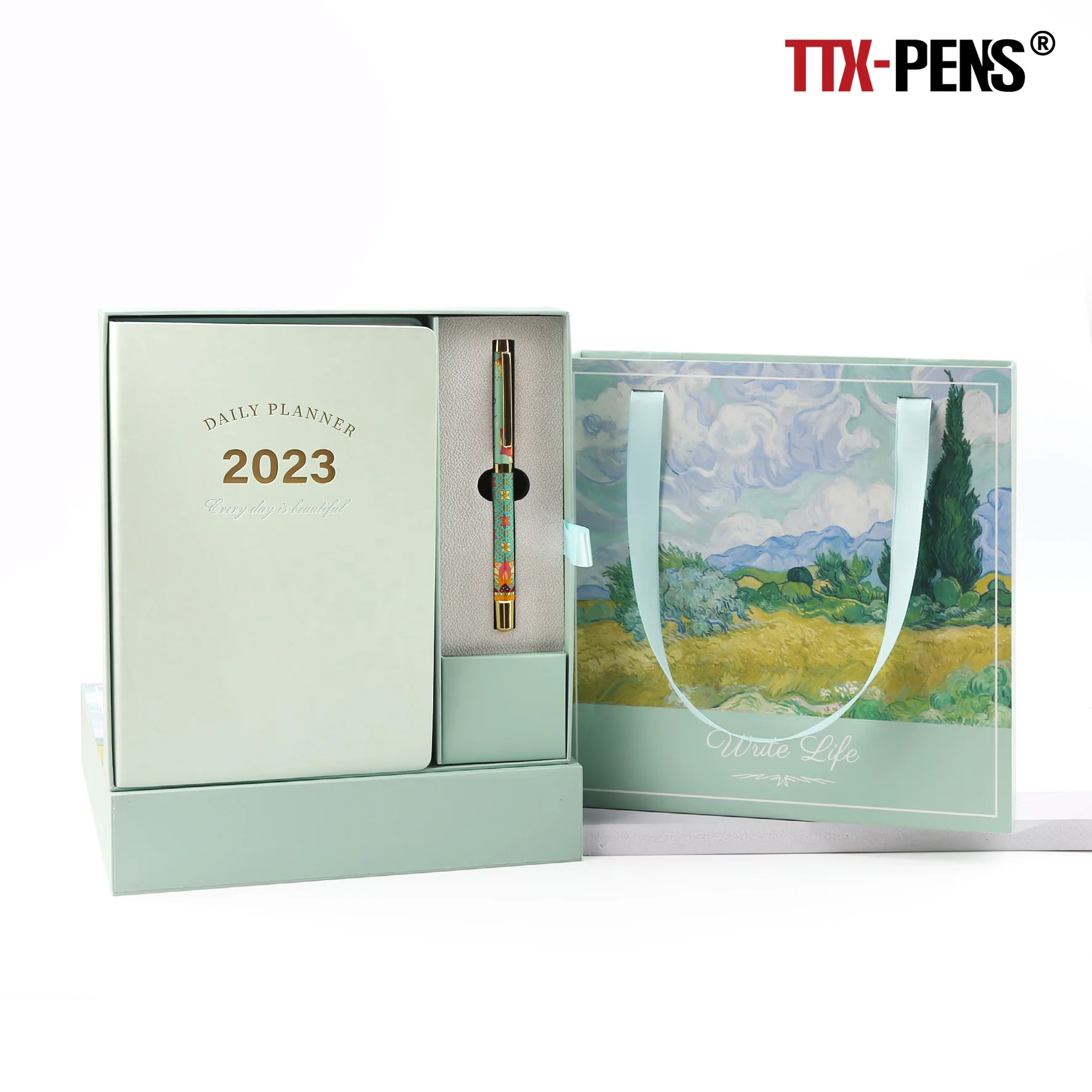 TTX Christmas Promotional Business Gift Write Smoothly Felt Notebook Metal Ballpoint Pen Gift Set With Box