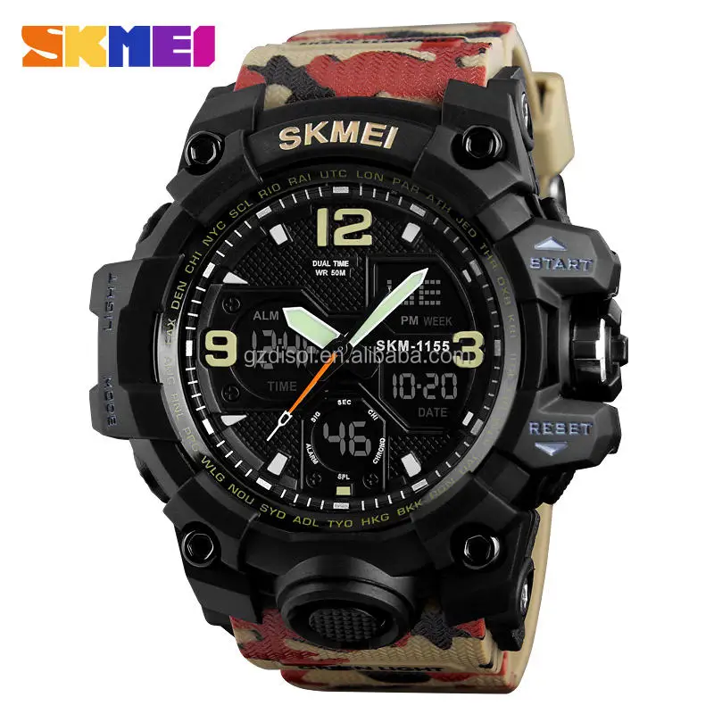 Athletic Watches Hot Jam Tangan Skmei 1155B Analog Digital Watch Camouflage Green Sport Men Wristwatch