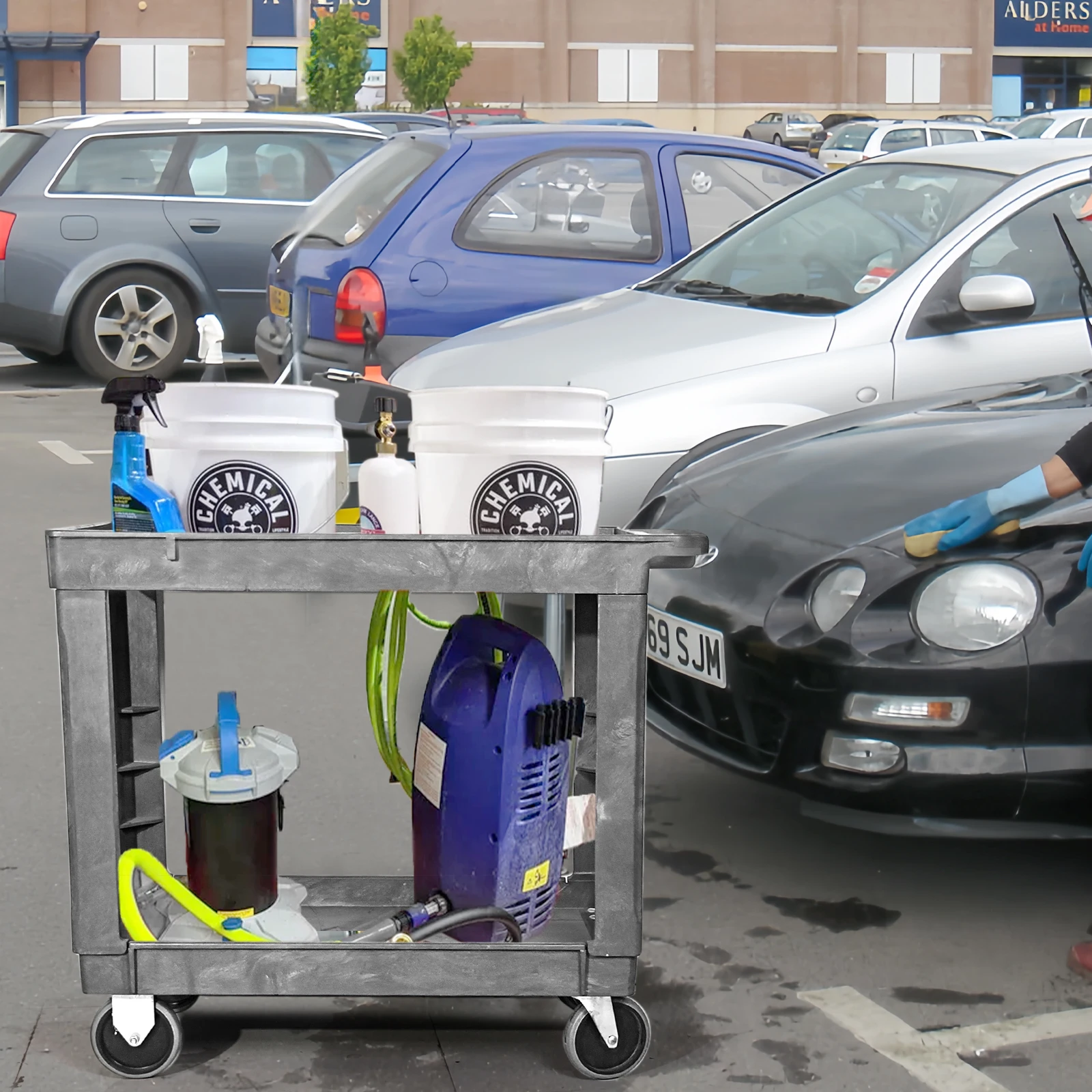 Heavy Duty 4 Wheels 2-Tier Service Mobile Industrial Utility Tool carts Two Shelf Tooling Service Cart Storage Trolley