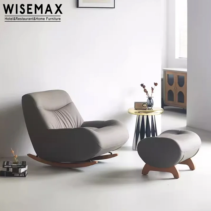 WISEMAX FURNITURE Classic Italian design creative leisure leather and solid wood sofa chair footrest lounge chair for home villa