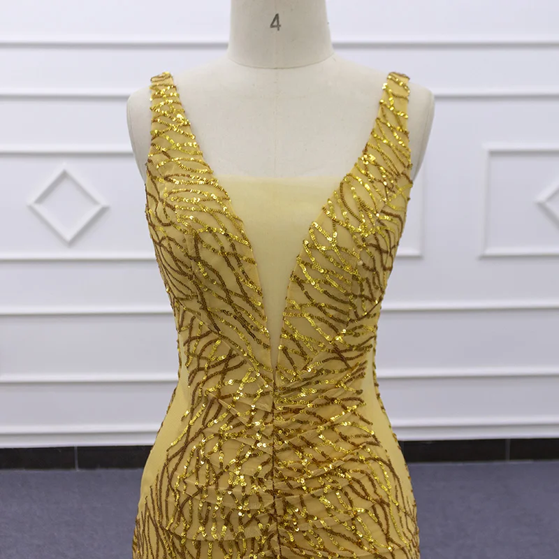 Eslieb SJ247 actual photo Sexy v-neckline Mermaid or Trumpet Shiny Gold lace Pakistani Bridal wedding Dresses