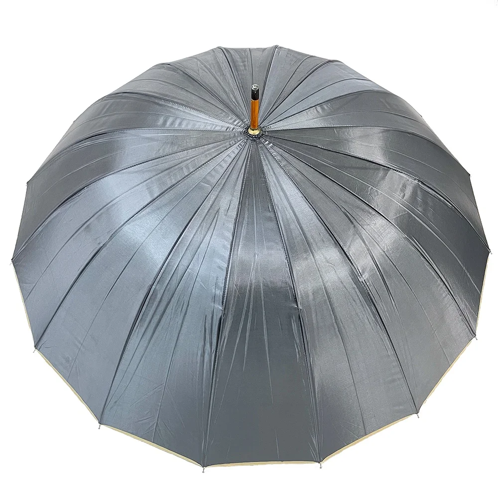 Ovida High Quality 25 Inch 16 Ribs Automatic Golf Umbrella With Piping Wood Shaft And Handle Umbrella Promotional
