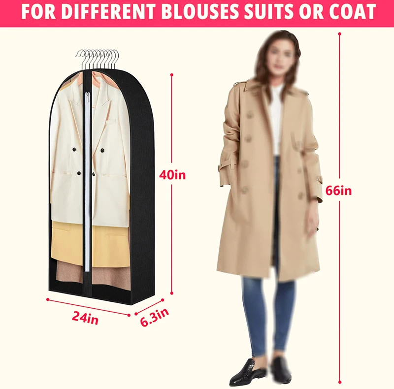 Custom Printed Durable Fabric Non Woven Home Closet Wardrobe Clothes Organizer Storage Garment Bags Dustproof Covers With Zipper