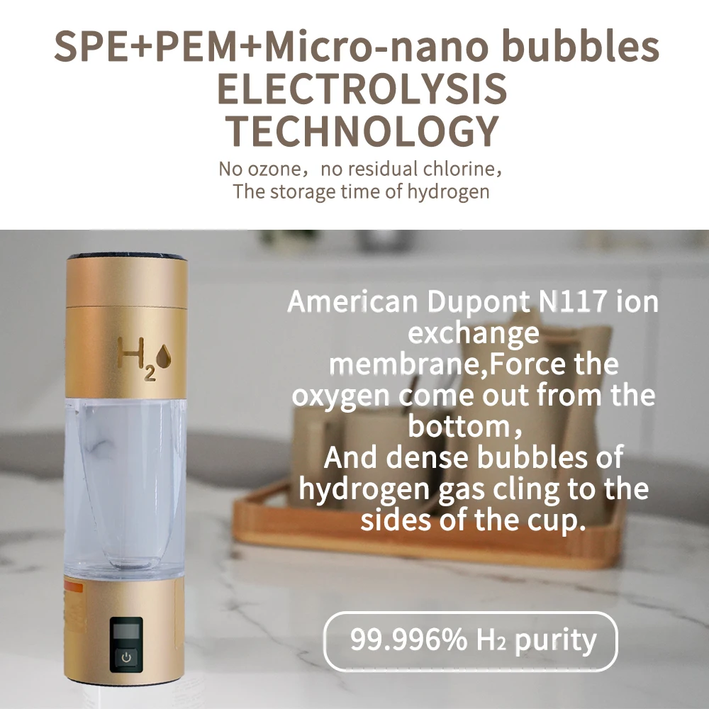 Generator Ionizer H2 Rich Cup Filter Glass Portable Hydrogen-Rich Alkaline Health USB Hydrogen Water Bottle