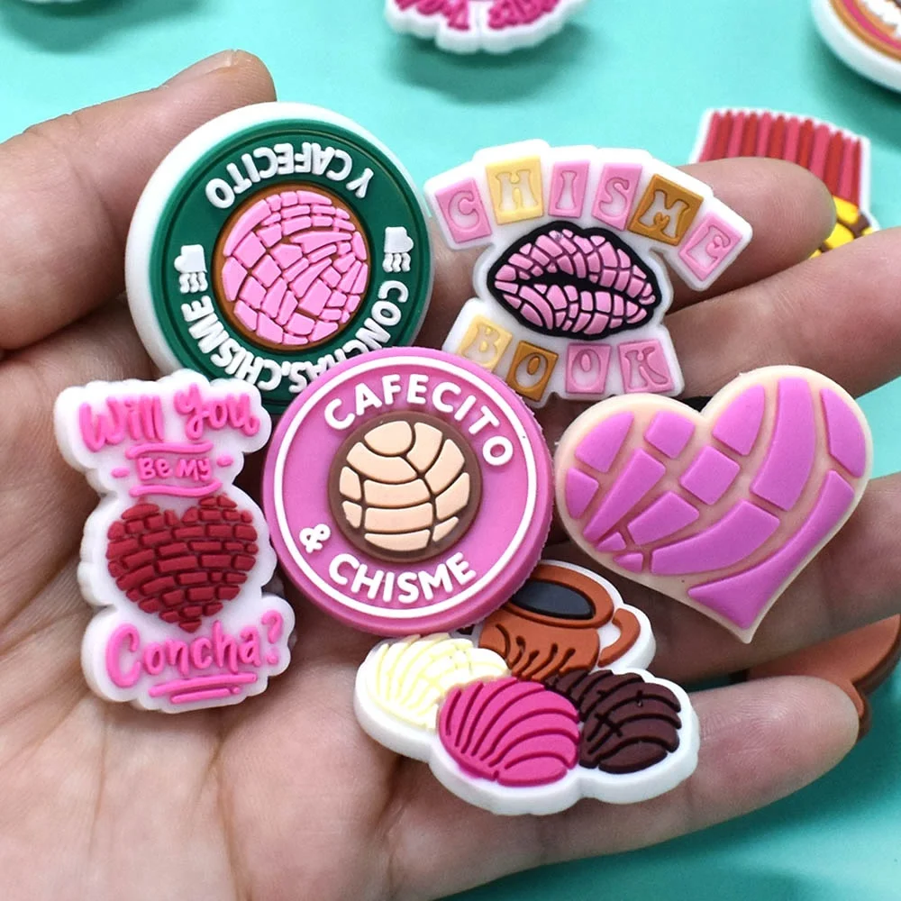 Popular Mexican Food Concha Cafecito Shoe Charms for Clog Decoration Charms for Kids Shoes Accessory for Wholesale