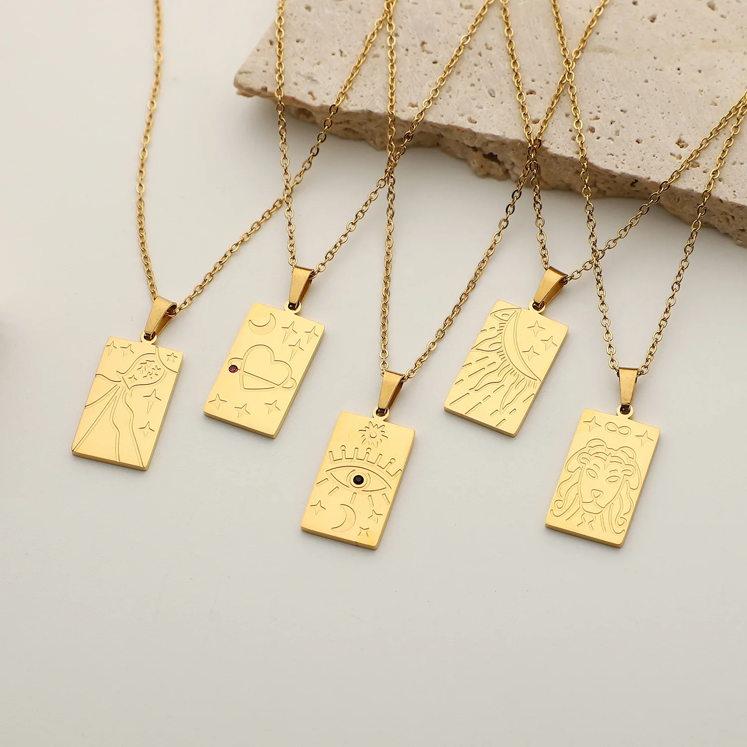 New 18k Gold Plated Stainless Steel Greek mythology Signet Pendant Star Moon Geometric Pendant Necklace For Women