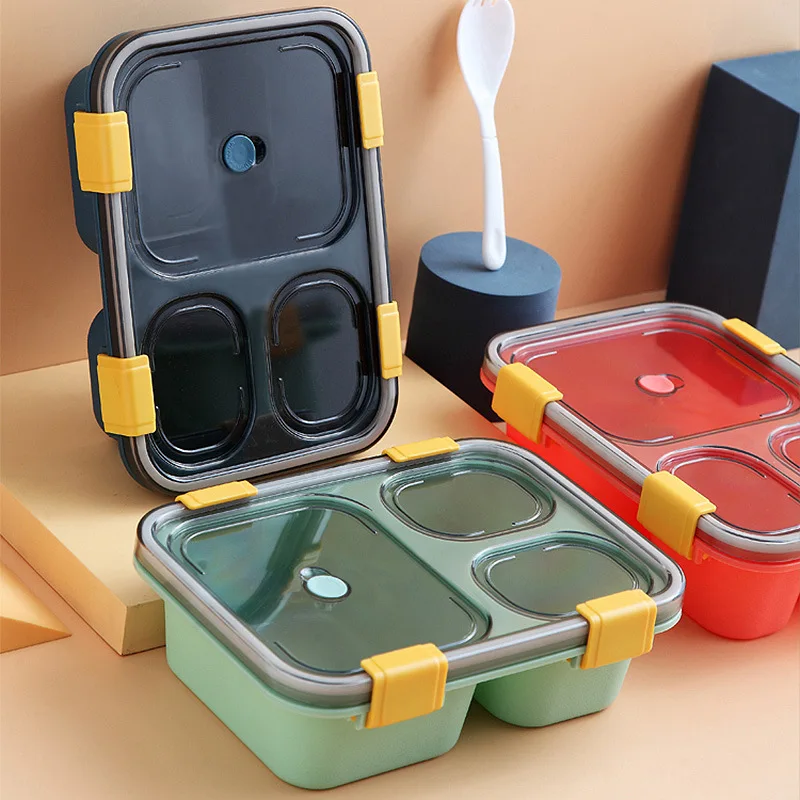 Compartment lunch box student three-compartment lunch box  with lid plastic tableware microwavable sealed lunch box