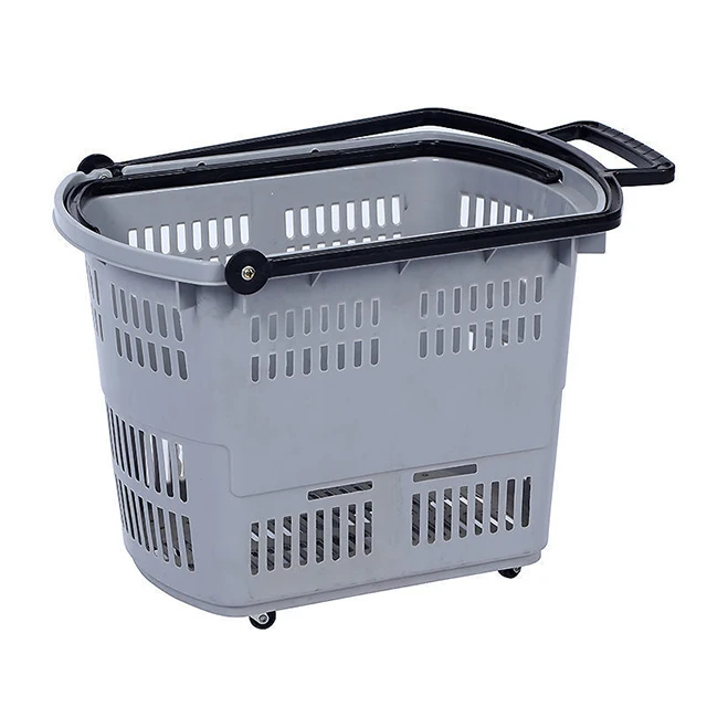 Large capacity perforated basket with castor trolley supermarket plastic cart collapsible shopping for shop