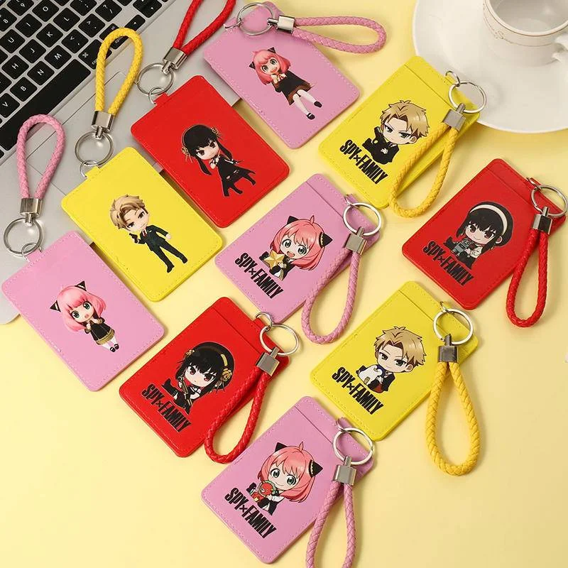 Cute Pu Cartoon Credit Bank Card Holder Students Bus Card Case Hand Rope Visit Door Identity Badge Cards Cover For Women Men Pen
