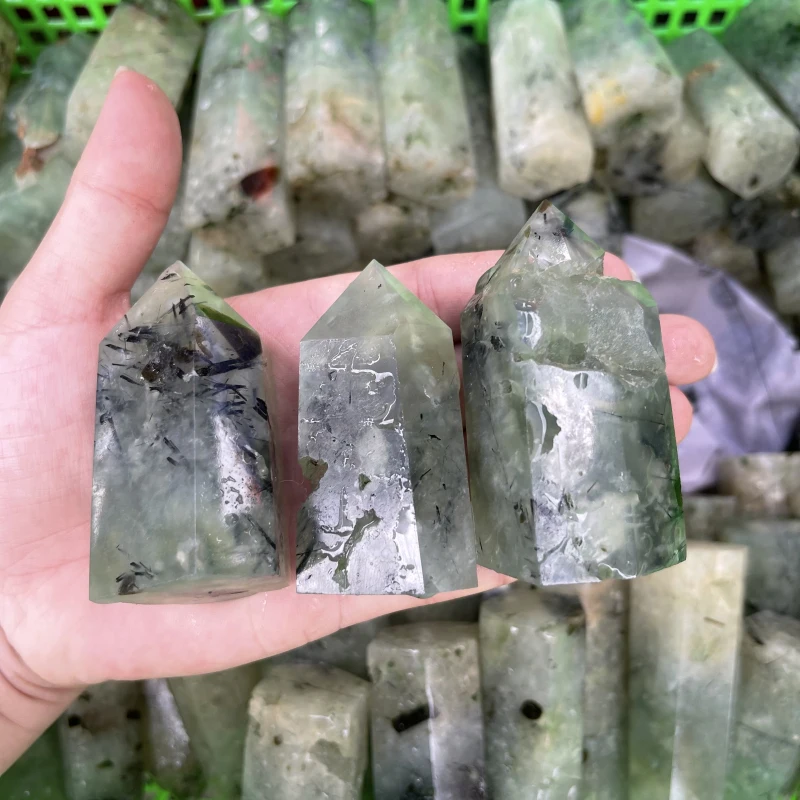 Wholesale natural quartz gemstone wand healing green grape stone crystal tower point