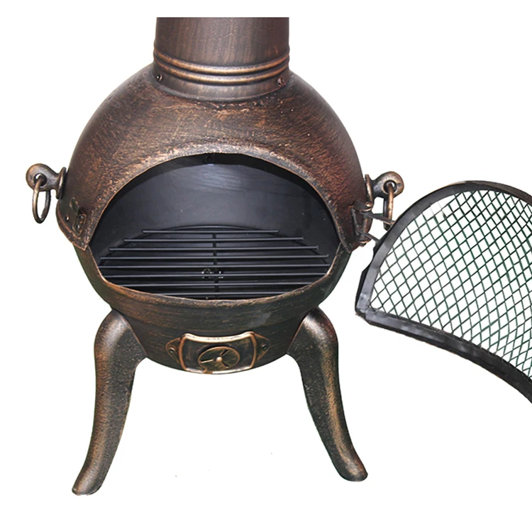 Garden classical charcoal iron chimeneas with steel flue