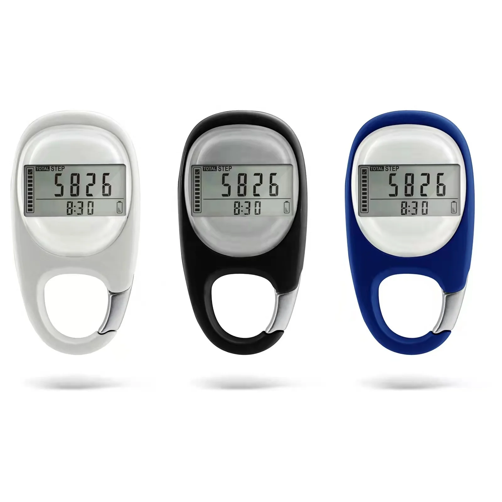 3D Digital Pedometer, Simple Digital Pedometer Portable Walking Step Counter with Carabiner Clip