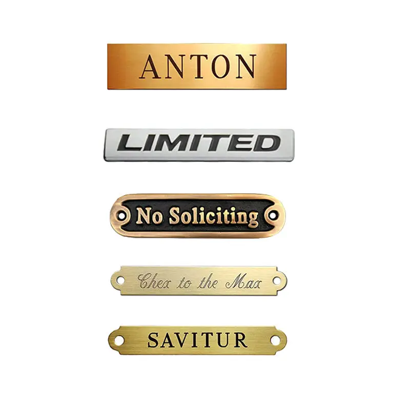 Factory Design 3D Logo Silver Brass Gold Branded Emblem Stainless Steel Aluminum Engrave Nameplate Pin Custom Metal Name Plate
