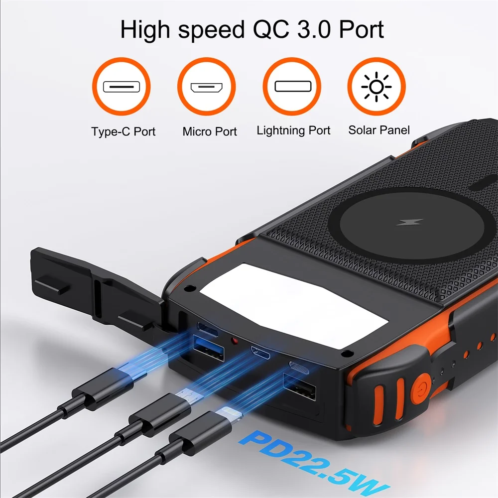 PD 22.5W Type C Fast Charge External Battery Pack Portable Wireless Solar Charger for magsafe