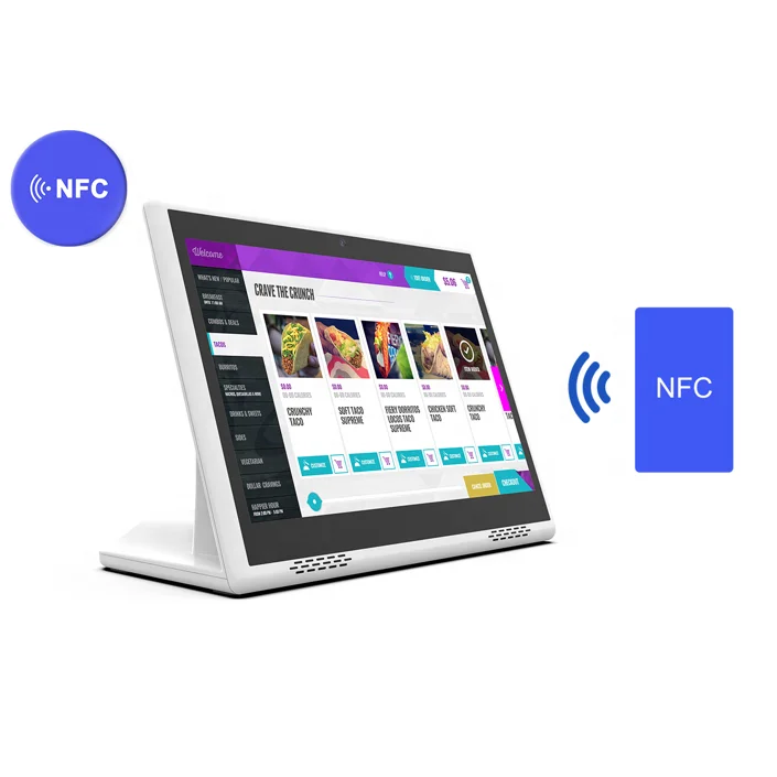 Customized tablet front NFC L shape desktop android nfc tablet with front nfc reader menu screen kiosk for restaurant menu pos