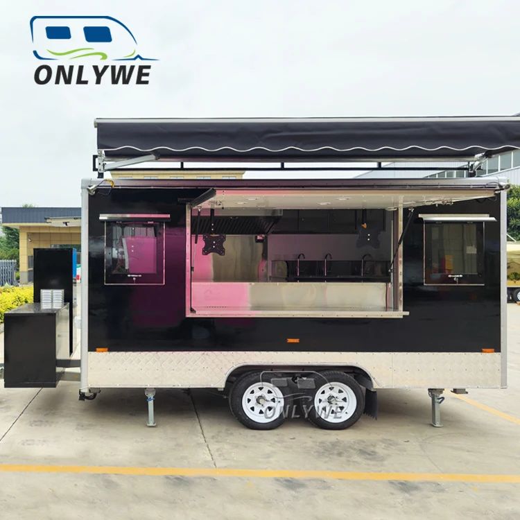 Outdoor food truck trailer fully equipped seasoning plant mobile catering kitchen trailer food cart with roof for sale usa