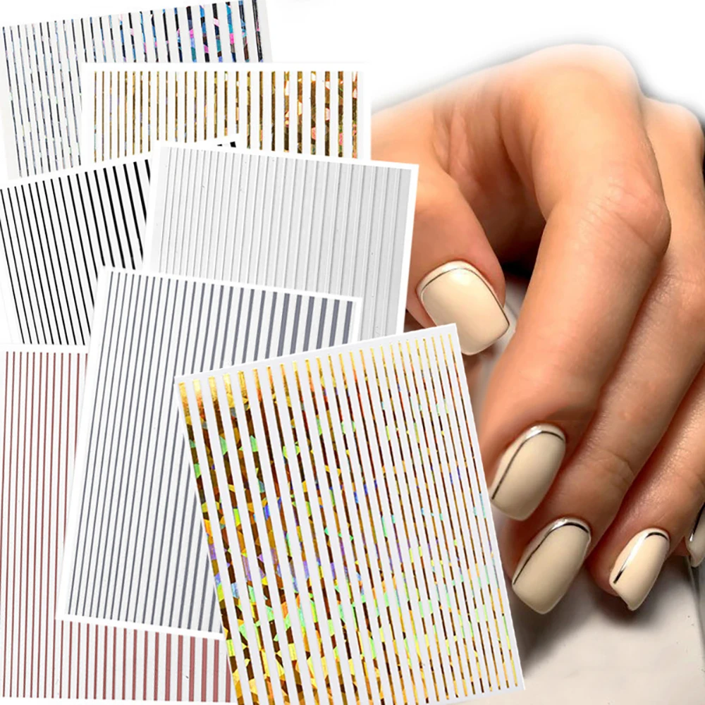 Decoration gold silver laser strips line nail art sticke,Stickers trendy designer nail art stickers,Nails supplies salon vendor