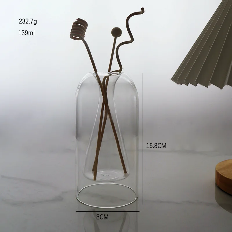 Luxury Home Decor Hand Blown clear Double Layer Scented Oil Aroma Fragrance Perfume Borosilicate Glass Bottle Reed Diffuser