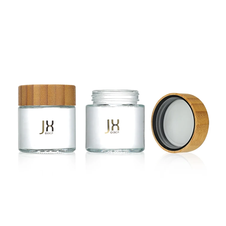 High end 1 2 3 4 oz empty round shape spice storage childproof food container clear honey glass jar with wooden lid