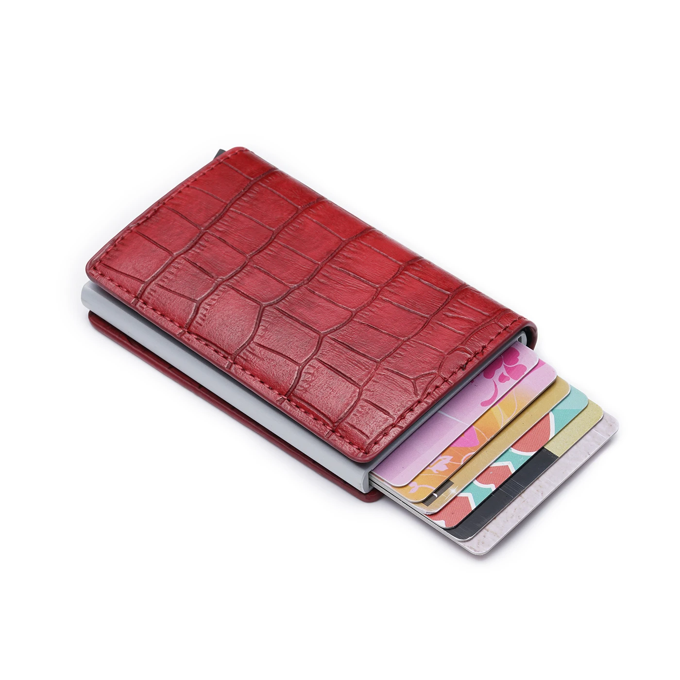 
Manufacturer Customized Wholesale Auto pop up RFID blocking Aluminum Metal PU Leather Men Credit Card Holder Wallet 