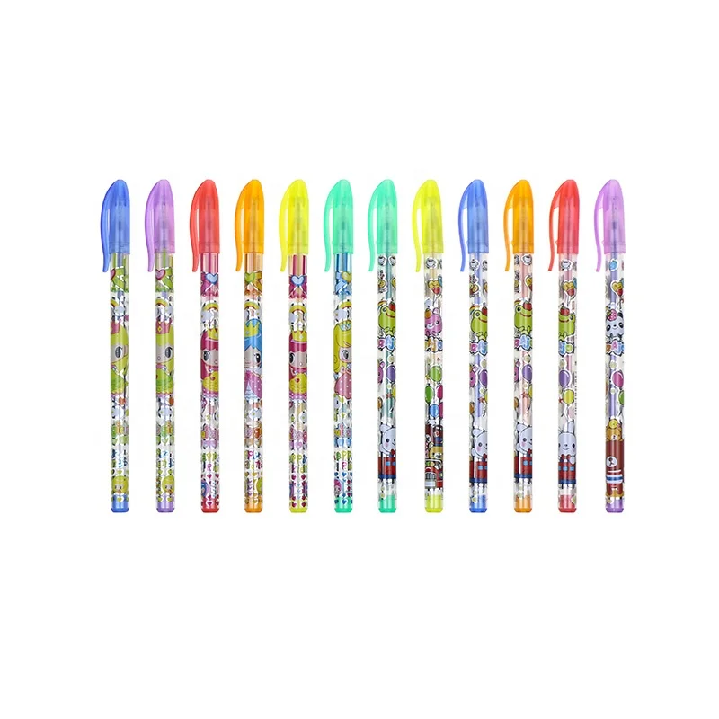 Multiple Colour Plastic 0.8mm Gel Pen Set of 6 Fancy Pattern Drawing Glitter Colored Gel Ink for Kids