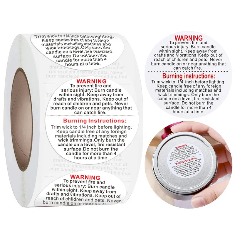 Candle Warning Labels, 1.5 Inch Candles Safety Labels Warning Sticker Decals for Candle-Making DIY Jars(White)