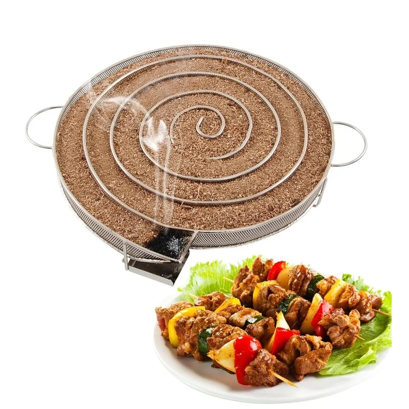 304 Grill Round Stainless Steel Cold Smoke Generator BBQ Grill Cooking Stove Camping Picnic