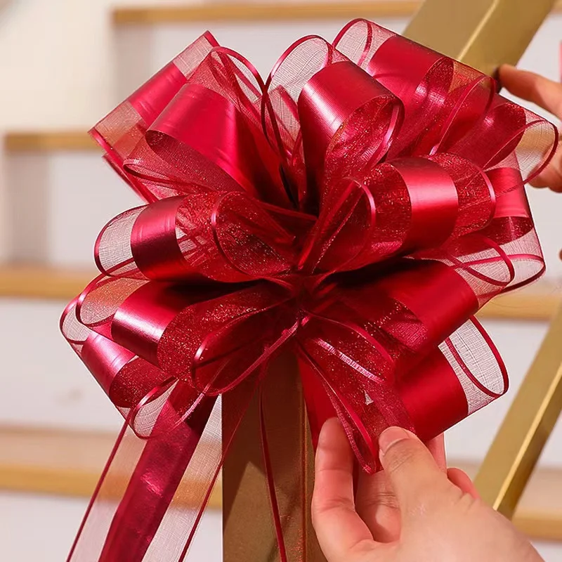 Factory Wholesale Custom Gift Ribbon Solid Color Gift Packaging Snow Simple And Elegant Flower Wedding Car Pull String Bow