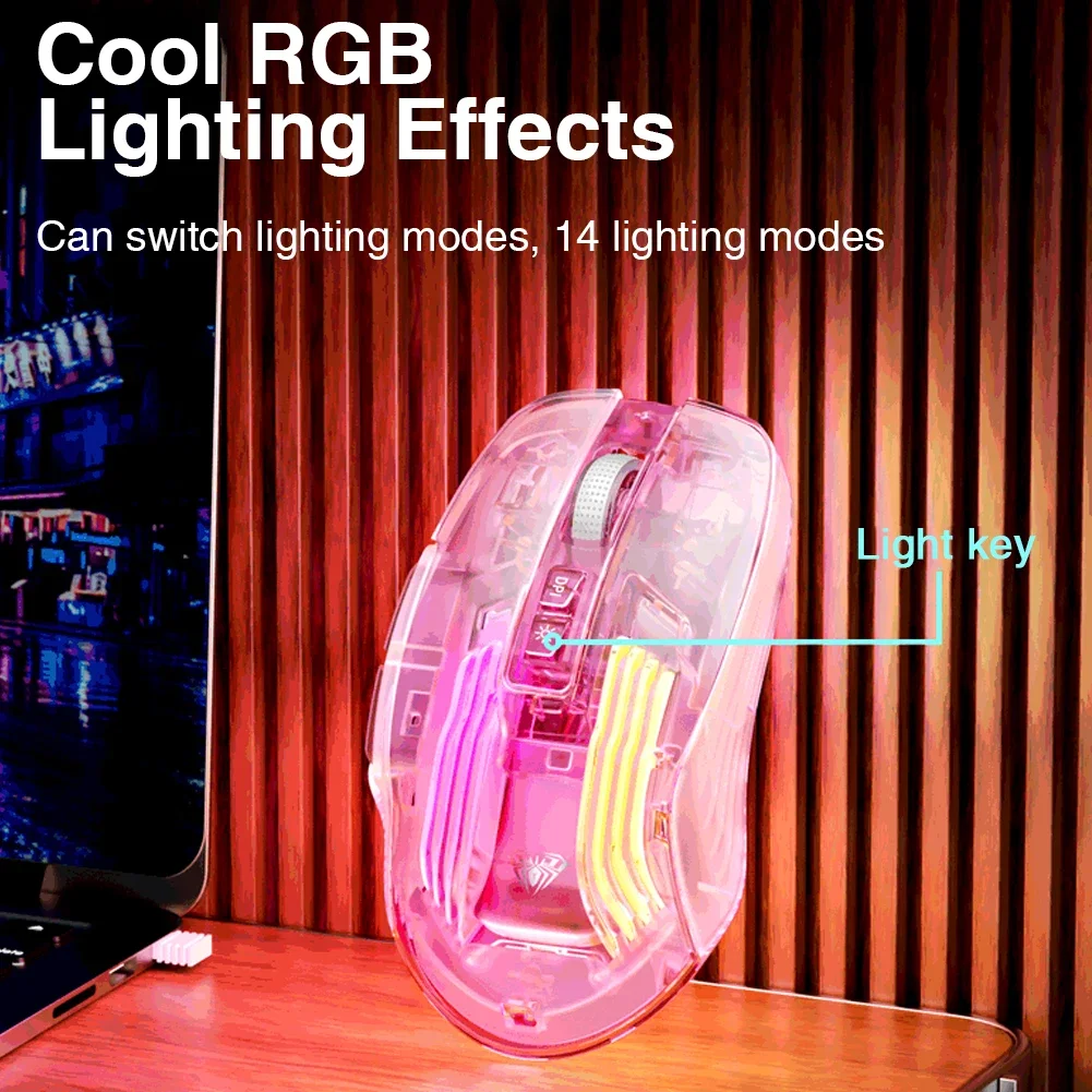 AULA SC518 Wireless Mouse 2.4G USB/BT Mode 4200 DPI RGB Backlit Rechargeable Gaming Mouse