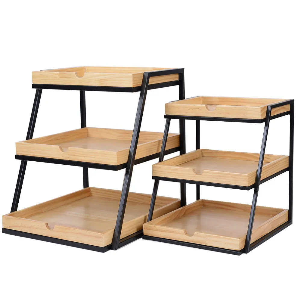 3 Tier Cupcake Cookie Bakery Display Case Stand Countertop Bamboo Display Trays