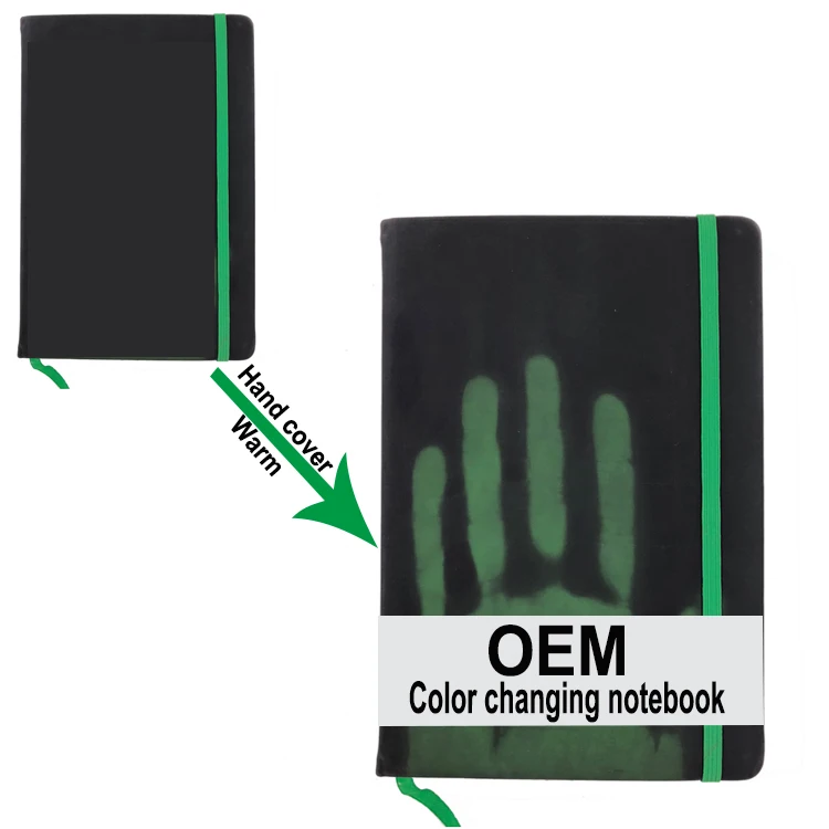 
Custom A5 Hardcover PU Leather Heat Discoloration Notebook with Elastic Band 